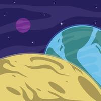 moon and earth view landscape illustration template graphic design . outer space with other planet scenery for astronomy knowledge banner concept vector