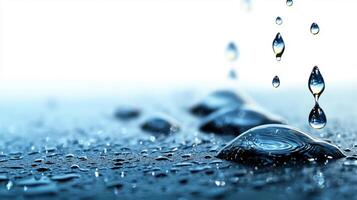 Water drops on a surface with white background photo