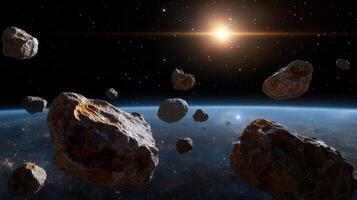 Asteroids are flying through space photo