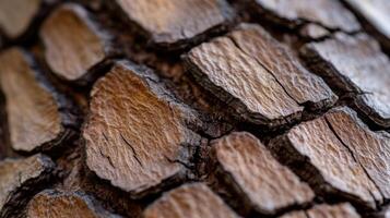 Close-up view of textured tree bark revealing intricate patterns and colors, demonstrating the natural beauty of wood. This captures the essence of the forest environment in daylight photo