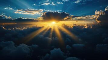 Sun shining through clouds in the sky photo