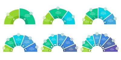 Semicircle steps diagram infographic templates. Round business chart 2 -7 process options, step by step startup workflow. Ring timeline infographic for presentation vector