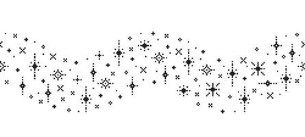 Pixel star sparkle wavy seamless border. Pixel art sparkles and glitter frame with 8 bit pixelated stars, magic twinkle in curved flowing pattern. star dust vector