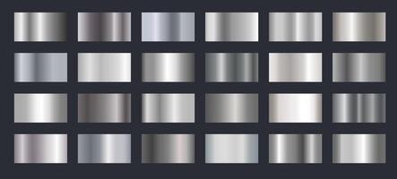 Silver gradients. Steel metallic shiny gradient effect, chrome metal frame. Metal foil texture for glossy banner and premium label. luxury plate with reflection set vector