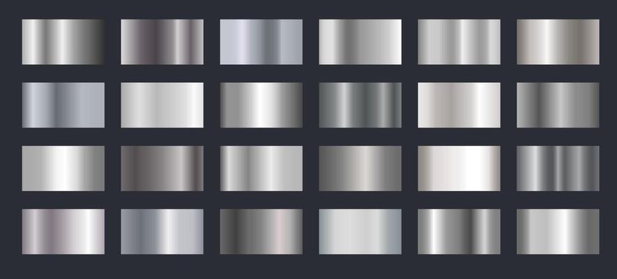 Silver gradients. Steel metallic shiny gradient effect, chrome metal frame. Metal foil texture for glossy banner and premium label. luxury plate with reflection set