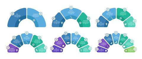 Semicircle diagram infographic template. Round business chart 2 -7 steps, process options, step by step project workflow. Circle infographic for planning presentation vector