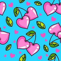 Pink cherry in heart shape seamless pattern. Icon design. Ornament with cherry hearts seamless pattern vector