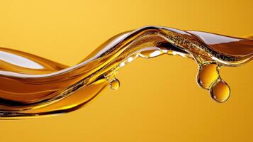 Oil drops on yellow background photo