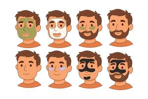 Set of male characters using different facial skincare masks vector