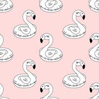 Flamingo float seamless pattern in line art for coloring vector