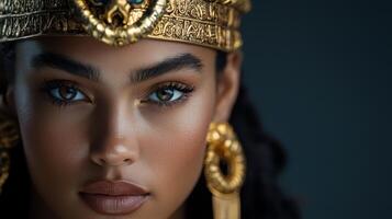 An egyptian woman wearing a gold headpiece photo