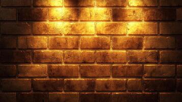Warm light casts a golden glow on an old brick wall, highlighting its textures and imperfections. This setting offers a cozy ambiance suitable for various creative projects photo