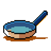 Illustration of a pixel art frying pan on a flat surface in a simple design png