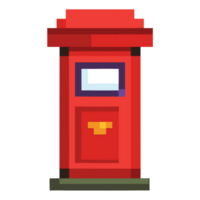 Pixel art red post box standing on a green base png