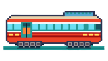 Pixel art train in a bright and colorful design with details and charm png