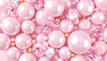 Macro realistic pink background with pearls and gemstones photo