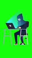 Hacker With Computer Stealing Passwords And Breaking In Confidential Data On Vertical On Greenscreen Background 2D Cartoon Animation video
