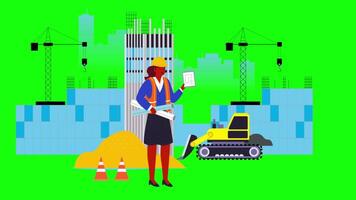 Engineers Working On Construct On Greenscreen Background 2D Cartoon Animation video