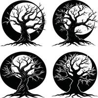 Silhouette trees in front of the moon magical and mystical set vector