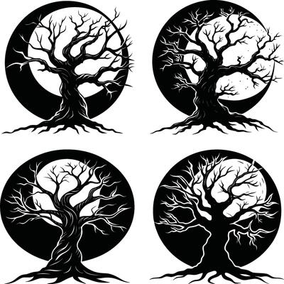 Silhouette trees in front of the moon magical and mystical set