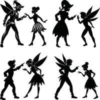 Silhouette illustration of fairies and pixies in argumentative poses vector