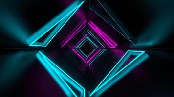 Pink and Cyan Neon Triangles Tunnel Background VJ Loop in 4K video