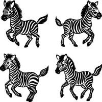 Seamless pattern of black and white cartoon zebras on white background vector