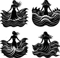 Four silhouette illustrations of women in flowing water graphics vector