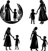 Mother and child silhouette collection various designs representing motherhood and childhood vector