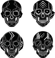 Collection of geometric black and white skulls with intricate line details vector