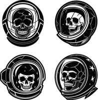 Four black and white astronaut skull designs in various helmet styles vector