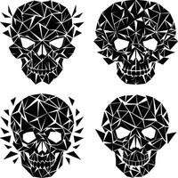 Polygonal skull pattern illustration of geometric skulls in black and white vector