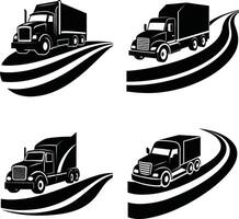 Trucking and logistics illustration with road elements black and white vector
