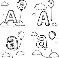 Letter a alphabet cartoon style with balloons and clouds isolated on white vector