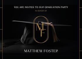 Black and Gold Graduation Invitation Card Template