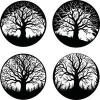 Set of silhouette bare tree icons isolated on white background vector
