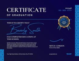 Dark Blue High School Fresh Graduates Certificate Template
