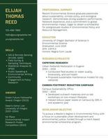 Fresh Graduates Scholarship Resume for Environmental Science template