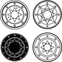 Set of four ornamental round designs with geometric shapes in black and white vector
