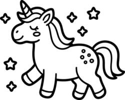 Outline unicorn with stars illustration for coloring books and creative projects vector