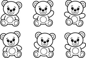 Seamless pattern of cute teddy bears in black and white outline style vector