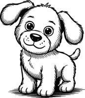 Charming cartoon puppy illustration with playful design in black and white vector