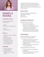 Fresh Graduate Internship Business Administration Resume template