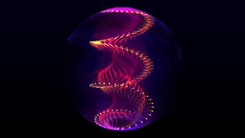 Transparent ethereal sphere background with spiral purple orange energy waves and patterns inside. Abstract orb animation for physics, science fiction and modern technology. Motion graphics 4K 30fps video