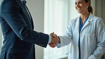 A doctor shaking hands with a patient photo