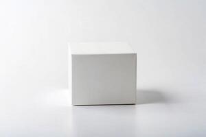 Plain white cube with a smooth surface, placed on a white background with soft shadow - Minimalist Concept photo