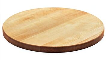 With full depth of field, a round wooden table is isolated on a white background. photo