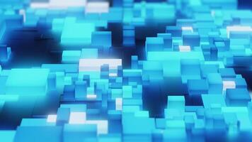 Abstract technological background with glowing blue cubes and rectangles, symbolizing data processing and digital connectivity in a modern, clean style. video