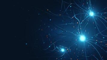 Digital AI brain with glowing neural connections on dark space, ideal for tech background or wallpaper video