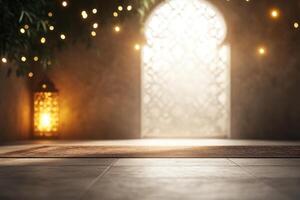 Elegant indoor setting with decorative window, ambient lighting, and textured surface. Serene photo